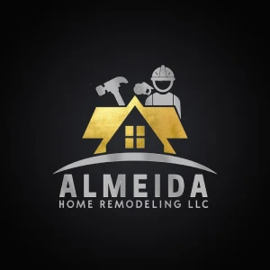 Almeida Home Remodeling LLC logo featuring a house silhouette, tools, and a worker, representing custom home renovation services in Levittown, PA.